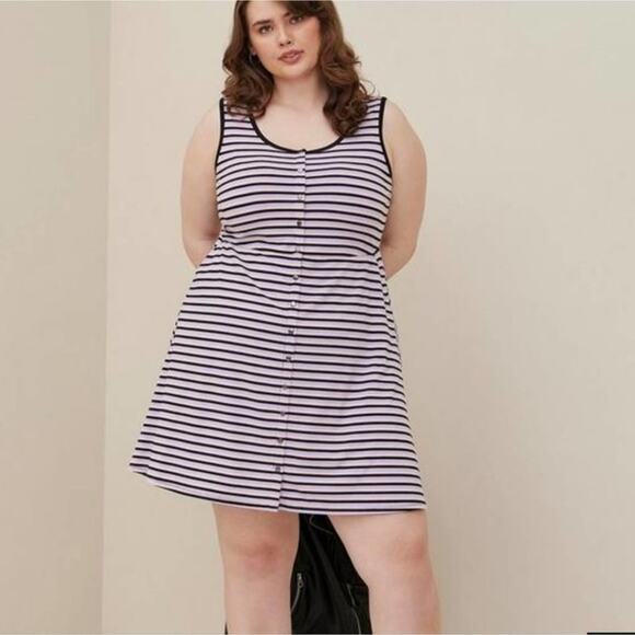 Torrid women’s striped Mini Jersey Button-Front Dress. Plus size 1 1X new - Picture 1 of 11